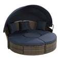 thumbnail image 3 of 4-Piece Rattan Round Lounge with Canopy Bali Canopy Bed Outdoor, Wicker Outdoor Sofa Bed with Lift Coffee Table (Navy Blue), 3 of 11
