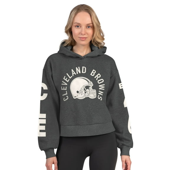 Women's Starter  Heather Charcoal Cleveland Browns Star Player Cropped Fleece Pullover Hoodie
