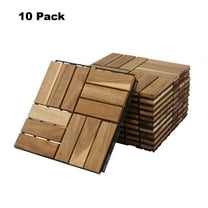 GZXS Acacia Wood Outdoor Deck Tiles Set of 10, Waterproof Interlocking Patio Flooring, 12" Square Hardwood Decking for Balcony, Poolside, Garden, Quick DIY Installation (Yellow)