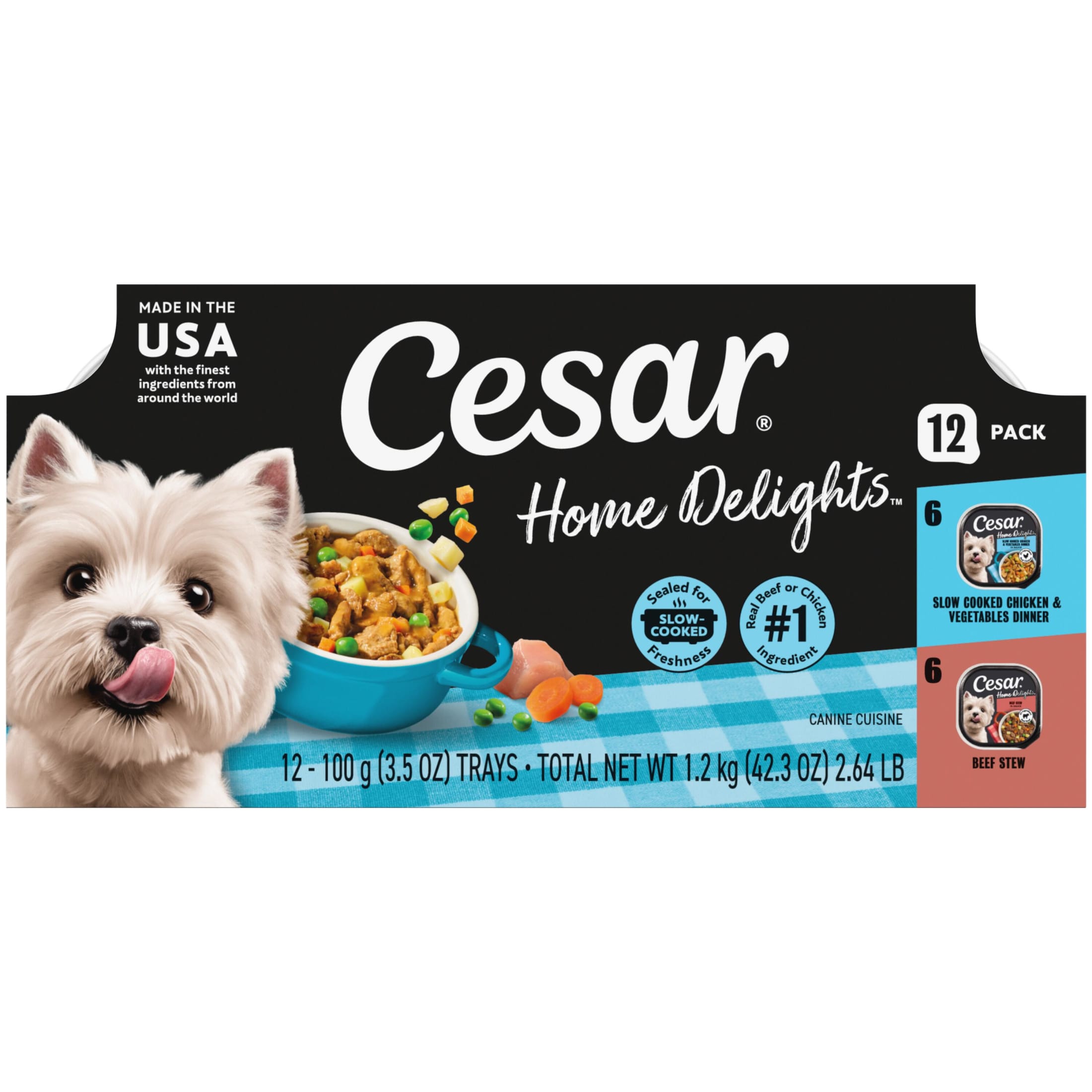 Cesar Home Delights Adult Wet Dog Food, Slow Cooked Chicken & Beef Stew Variety Pack, 24 Count