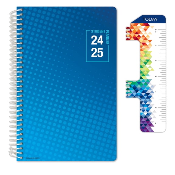 Global Datebooks Dated Middle or High School Secondary Student Planner for Academic Year 2024-2025 Includes Ruler/Bookmark and Planning Stickers (Matrix Style - 5.5"x 8.5" - Halftone Blue)