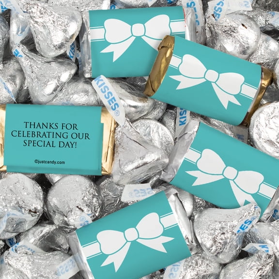 124 Pcs Wedding Candy Favors Hershey's Miniatures & Kisses by Just Candy (1.52 lbs) - Bow