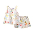 thumbnail image 4 of hengsof Girls Sweet Bow 2 Piece Set Sleeveless Round Neck Print Top Solid Elastic Waist Shorts Summer Outfit for 2-10 Years Kids, 4 of 8