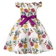 thumbnail image 3 of WEAIXIMIUNG Robe de Fête pour Enfants Filles Mode Été Imprimé Floral Manches Volantes Jupe Nœud Robe de Soirée Vêtements pour Enfants 4-5 Ans, 3 of 6