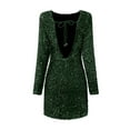 thumbnail image 5 of Sngxgn Women's Long Sleeve Dress with Slit Elegant Long Neck High Waist A-Line Midi Dress(Green,M), 5 of 5