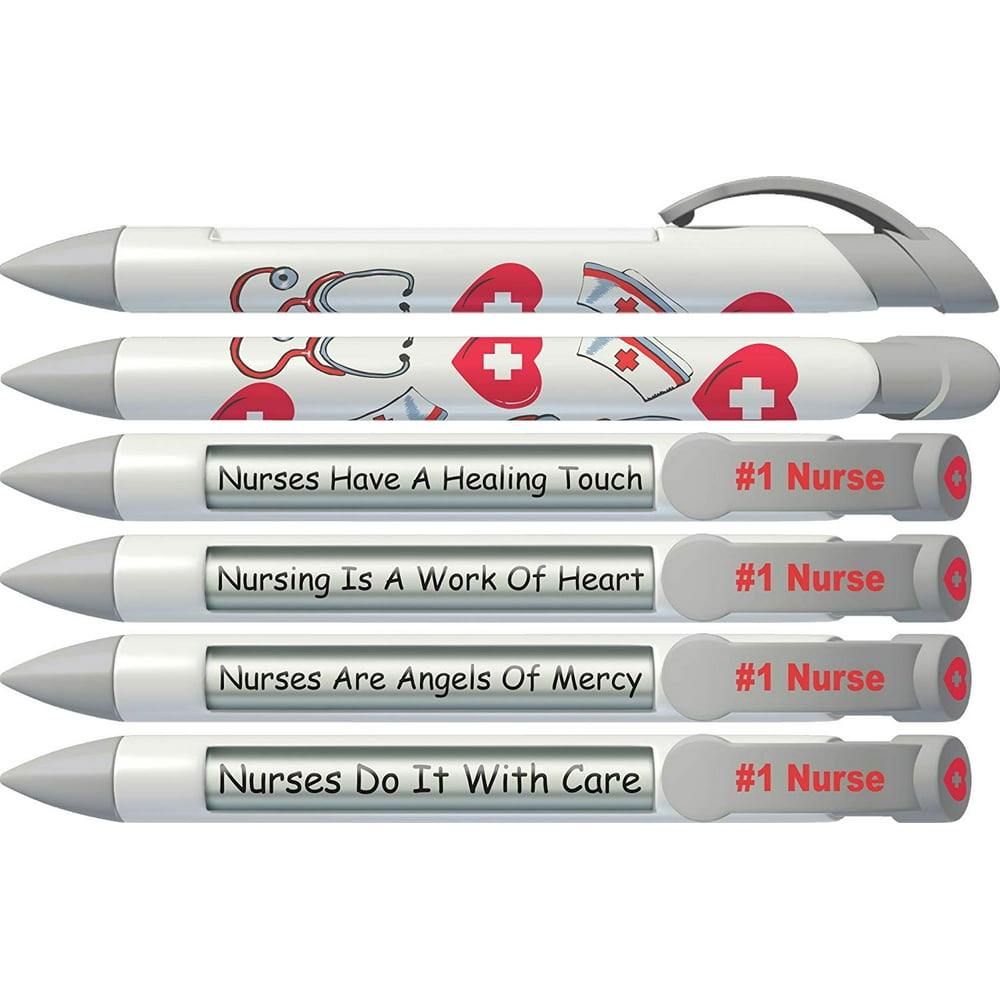 Greeting Pen Rotating Message Nurse Pen 1 Nurse (Silver Top) 6 Pack