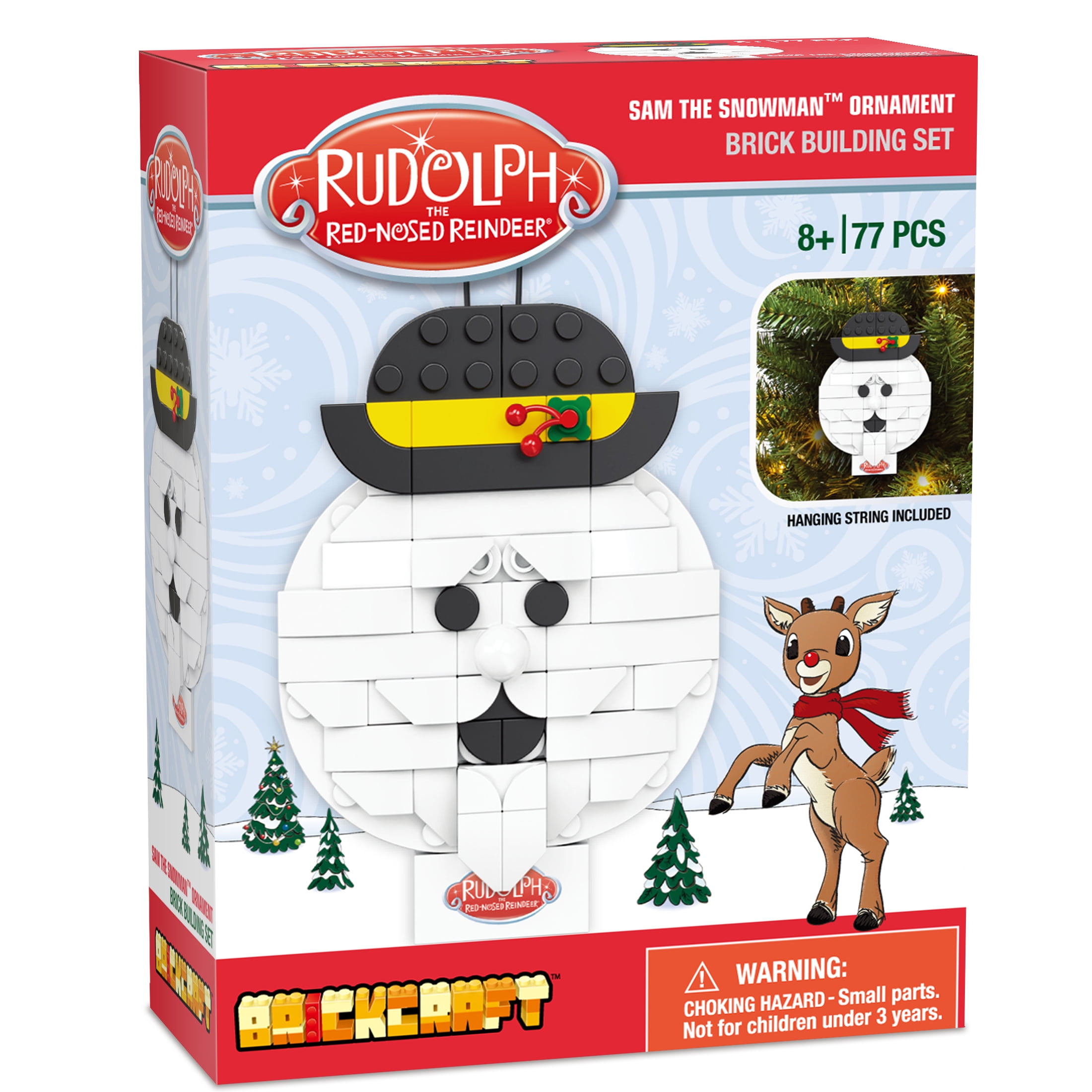 Brickcraft Rudolph the Red-Nosed Reindeer Sam the Snowman Ornament Building Kit, 77-Piece Hanging Christmas Decoration Collectible