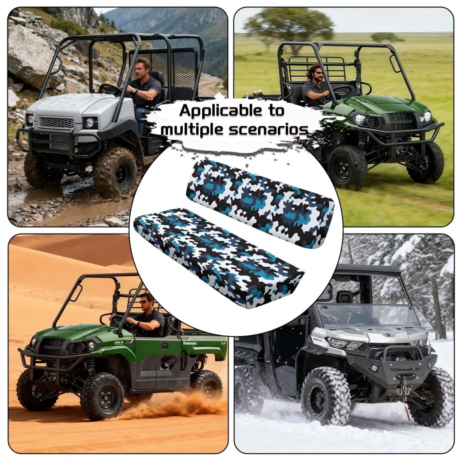 Yuyamidu Blue Camo UTV Bench Seat Cover 2Pcs UTV Covers Replacement 4 Wheeler Accessories Non-Slip All-Weather Protection Fit for Kawasaki Mule 4010 4x4 SE 2018 2017 2016
