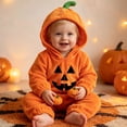 thumbnail image 4 of Baby Kids Halloween Onesie Pumpkin Cosplay Costume for Boy Girl Soft Fleece Plush Flannel Jumpsuit Zip Up Hoodies Casual Party Outfits Funny One Piece with Pockets Orange 2 6-12 Months, 4 of 6