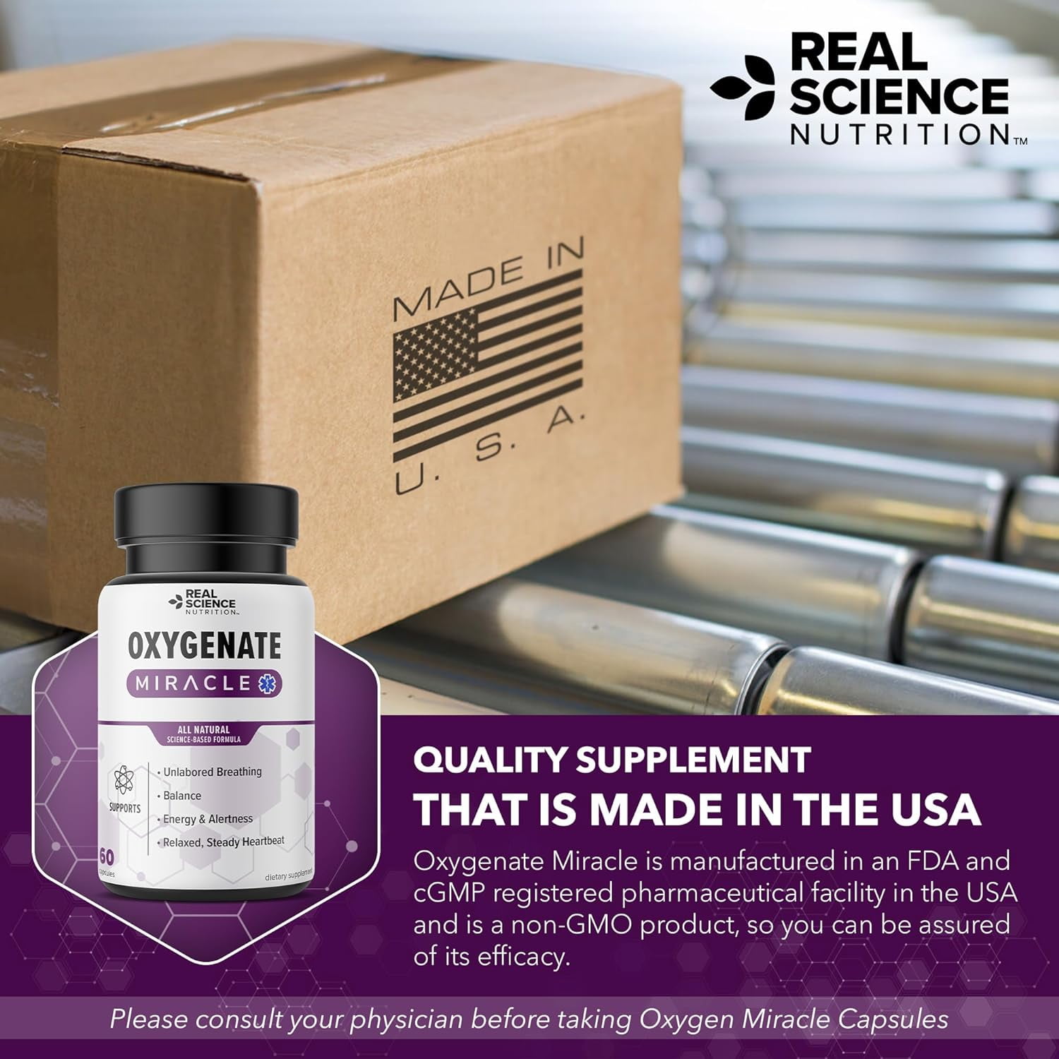 Real Science Nutrition Oxygenate Miracle - 60 Caps for Lung Support