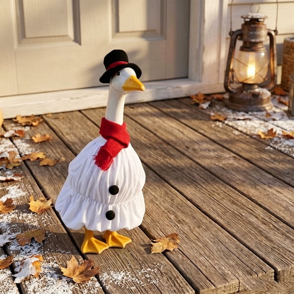 3 Piece Snowman Themed Porch Goose Outfits with Dress Scarf and Hat for 19-23 Inch Lawn Goose Statues Christmas Winter Front Porch Decor
