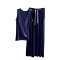 thumbnail image 4 of Blmnix Womens Pajamas Bamboo Pajamas Modal Pajamas Sleepwear Sets Tops Wide-Leg Crew Neck Blue Sleeveless Full Pajama Set Women,XL, 4 of 5