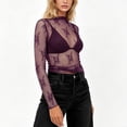 thumbnail image 5 of Alkepwun Cover Up Womens Sexy Mesh Sheer Long Sleeve Mock Neck T Shirt Casual Floral Lace Soft Breathable Summer Party Evening, 5 of 5