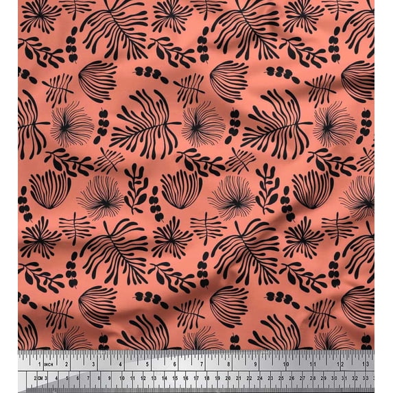 Soimoi Viscose Chiffon Fabric Artistic Leaves Print Fabric by The Yard 42 Inch Wide