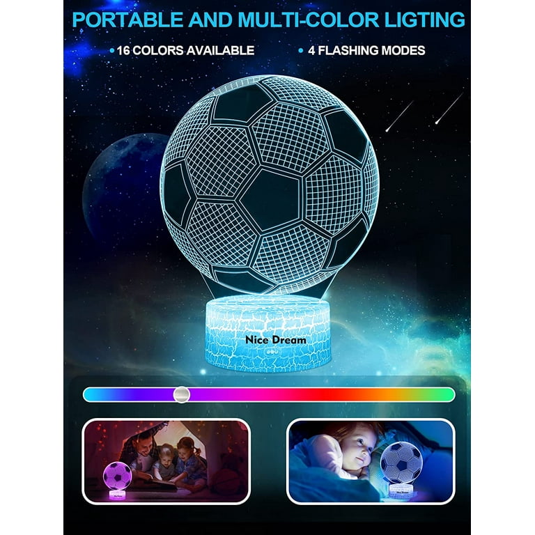 Dreamoon Soccer Gifts for Kids Boys Girls, Christmas Gifts for Kids, Night Light with 16 Colors Change Remote Control, Room Decor, Soccer