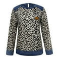 thumbnail image 4 of Women's Sweatshirt Casual Leopard Print Spliced Denim Round Neck Loose Pullover Oversized Sweatshirt for Women, 4 of 5