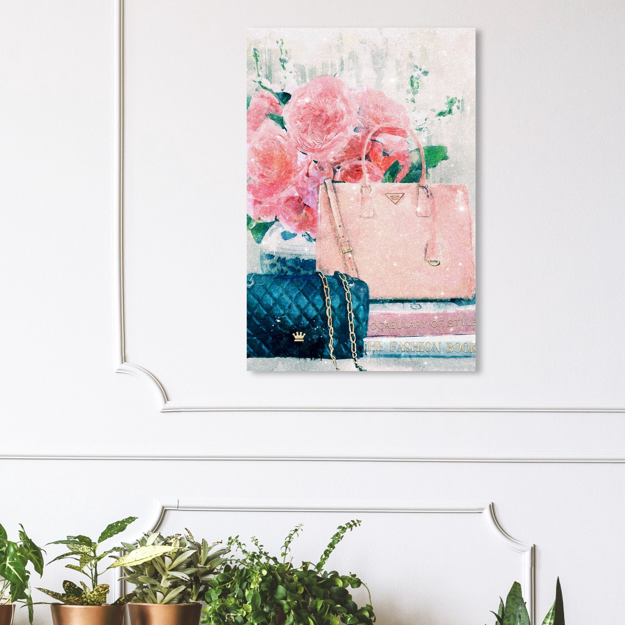 Wynwood Studio 'Shimmer Fashion Requisites' Fashion and Glam Wall Art Canvas Print - Pink, Black, 16" x 24"