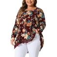 thumbnail image 4 of Agnes Orinda Women's Plus Size Crew Neck Lace Trim A-Line High Low Hem Floral Blouse Tunic Tops 1X Burgundy, 4 of 6