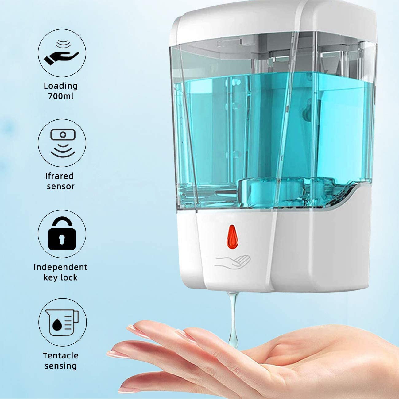 700ML Automatic Soap Dispenser Sanitizer Hands-Free IR Sensor Touchless White 