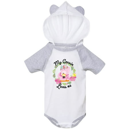

Inktastic Baby Flamingo My Cousin Loves Me with Flower Wreath Gift Baby Boy or Baby Girl Bodysuit