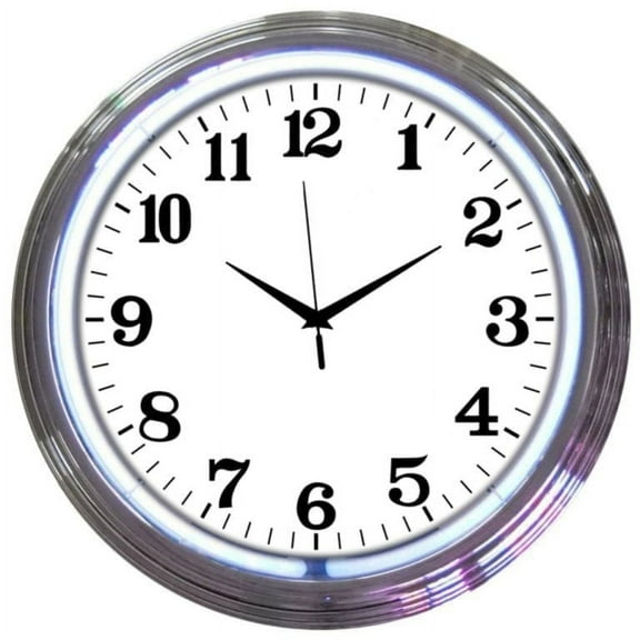CHROME RIM WHITE NEON CLOCK – 8CHRCW