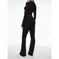 thumbnail image 6 of Women'S 2 Piece Matching Lounge Set Long Sleeve Slightly Crop Top Wide Leg Pants Casual Sweatsuit Black S, 6 of 8