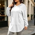 thumbnail image 2 of Women Plus-Size Long Hooded Sweatshirt Drawstring Long Sleeve Curved Hem Hoodie Tops With Kangaroo Pocket Casual Loose Daily Outerwear White L, 2 of 6