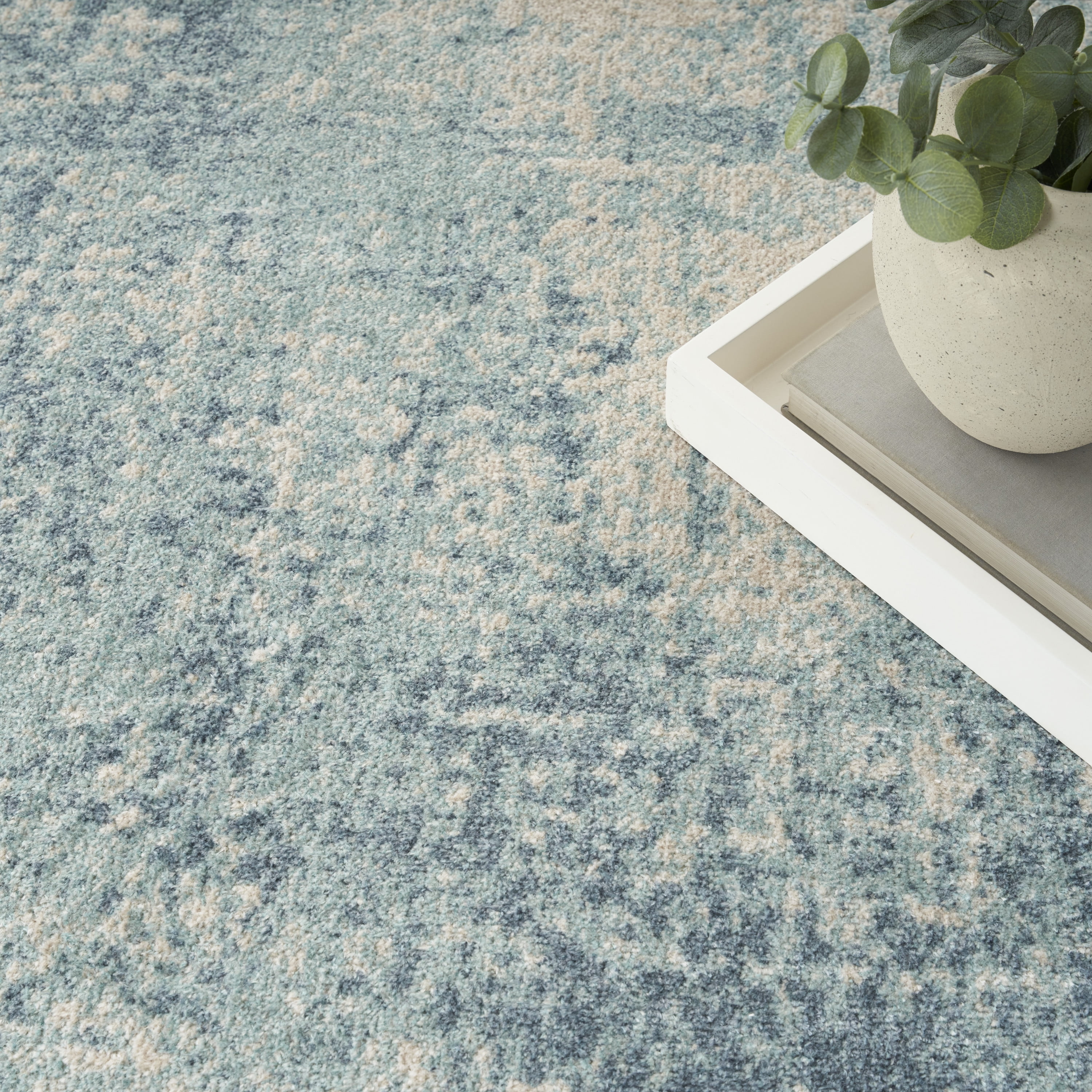 Nourison Astra Machine Washable Abstract Blue Ivory 9' x 12' Area Rug (9x12)