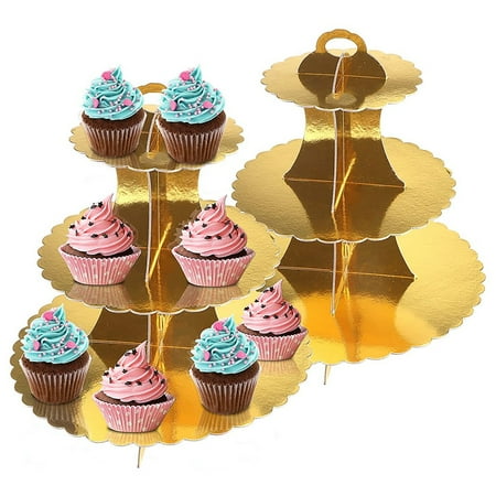

Cake Stands 3 Tier Cardboard Cupcake Stand for Christmas Party Golden