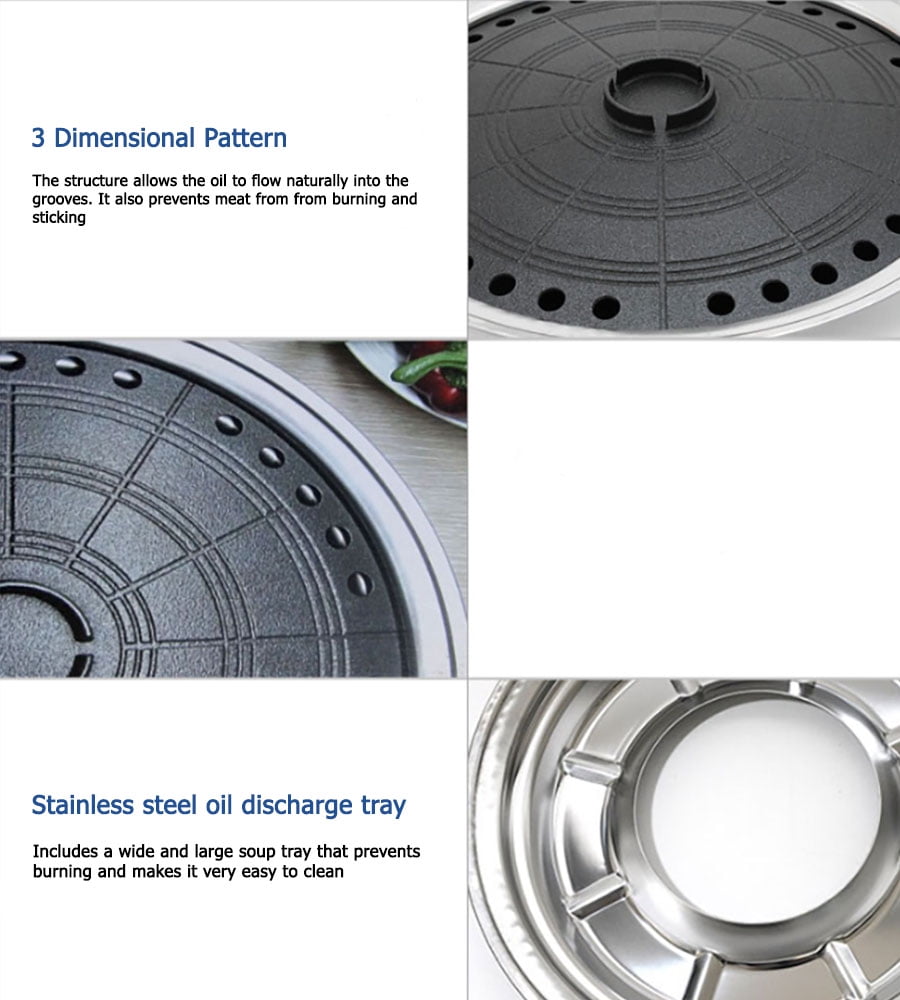 Suntouch Korean BBQ Round Multi Grill Plate, Caldron Shape, Tabletop Indoor Outdoor Grill Pan