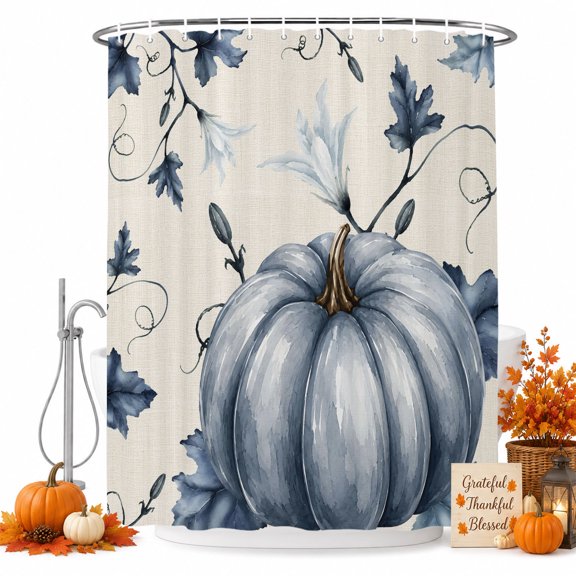 Shower Curtains for Bathroom-36"x72",Watercolor Thanksgiving Pumpkin Waterproof Bath Curtain Grommet Shower Curtain Set with Hooks