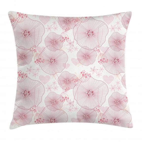 Floral Throw Pillow Cushion Cover, Abstract Flowers Little Gentle Blossoms of a Romantic Spring Garden, Decorative Square Accent Pillow Case, 24 X 24 Inches, Pale Dried Rose and White, by Ambesonne