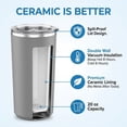 thumbnail image 2 of Clean Hydration 20 oz Ceramic-Lined Insulated Tumbler with Double-Wall Vacuum Insulation and Spill-Proof Lid - Grey, 2 of 6