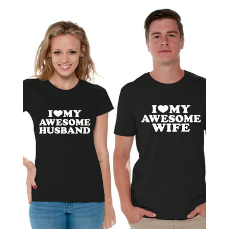 Awkward Styles Couples Matching Wife and Husband Shirts Matching Couple Shirts for Valentine's Day I Love My Awesome Husband Shirt I Love My Awesome Wife T Shirt for Couples Cute Anniversary