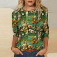 thumbnail image 2 of RKSTN Hauts pour Femmes Mode Décontractée Mignon Lapin de Pâques Imprimé Manches 3/4 Col Rond Hauts Printemps Été Imprimé 3D Chandail Froncé Blouse Hauts, 2 of 5