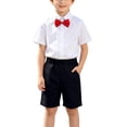 thumbnail image 3 of ShomPort Boys School Uniform Outfits Pull on Flat Front Shorts Short Sleeve Button down Shirt with Tie 3-14 Years, 3 of 7