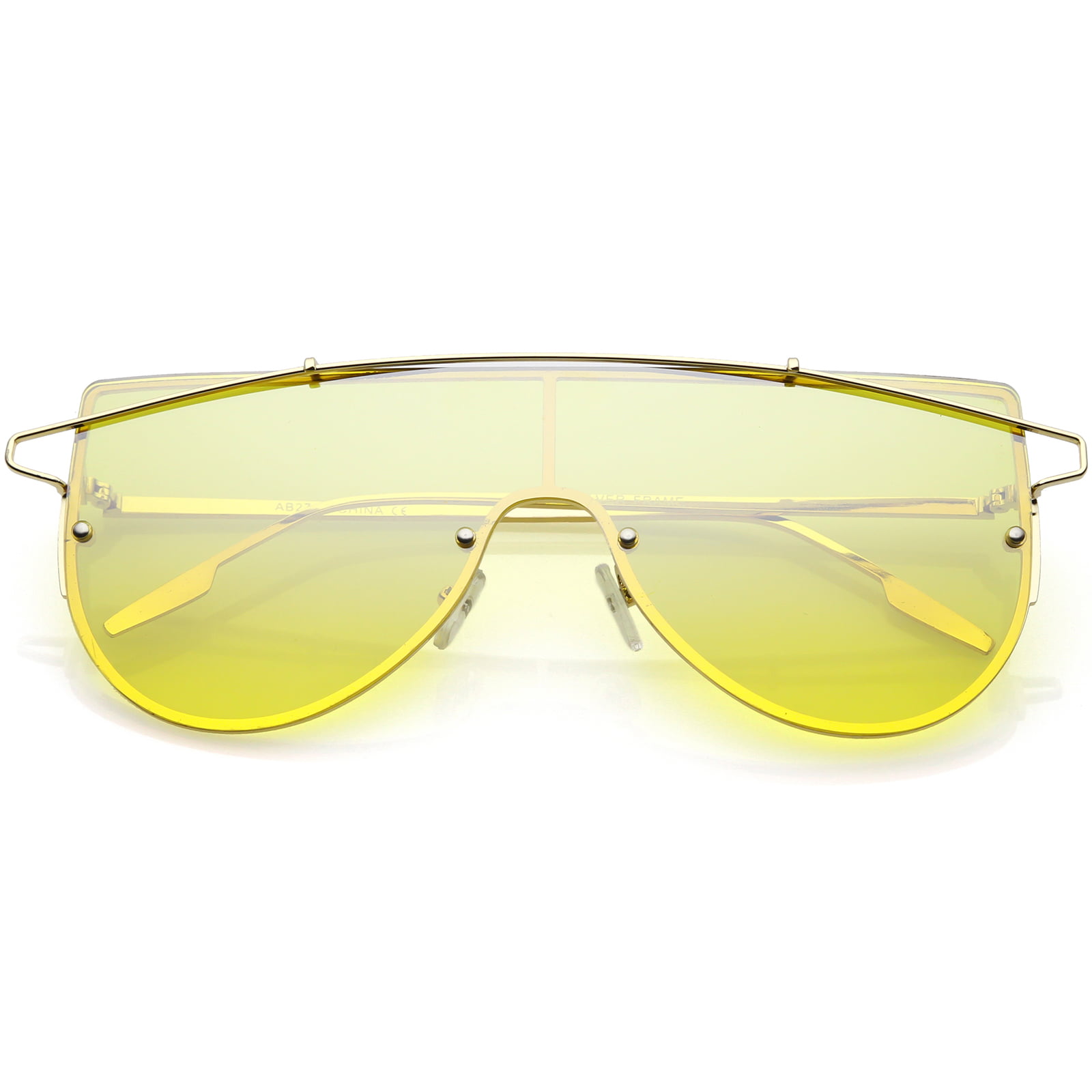 Futuristic Rimless Shield Sunglasses Metal Crossbar Colored Mono Lens ...