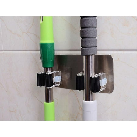 

2 Pcs Magik Self-Adhesive Broom Mop Holder Reusable Rack Wall Suction Clip Hooks