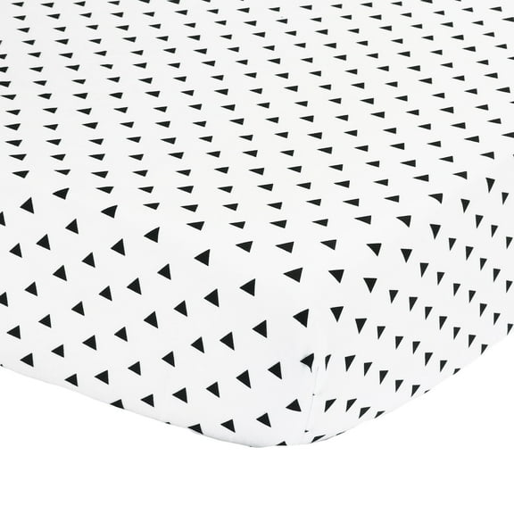 The Peanutshell Baby Crib Fitted Sheet - Black Geometric Triangle Dot Print - 100% Cotton Sateen, Fits Standard 52 by 28 Inch Mattress