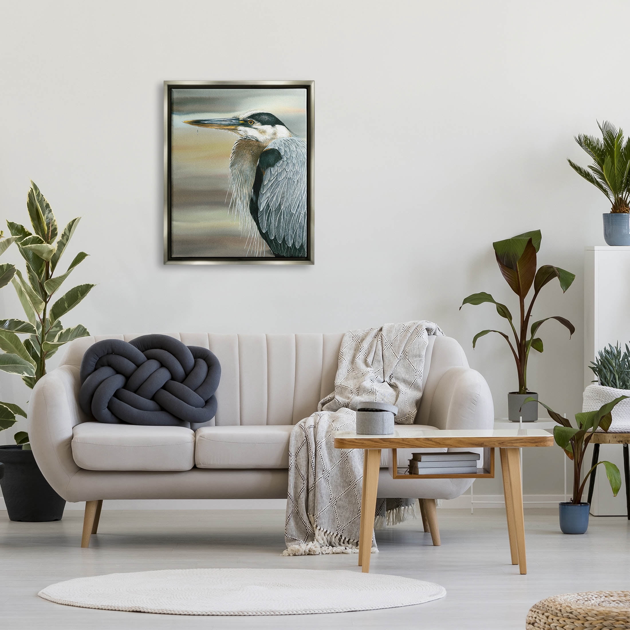 Heron Bird Feather Portrait Animals & Insects Graphic Art Luster Gray Framed Art Print Wall Art
