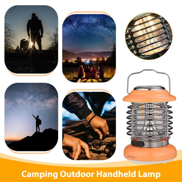 Linterna LED retro para acampar, gancho de metal, 5 V, 4 W, 5000 mAh, luz para tienda de campaña al aire libre (amarillo)