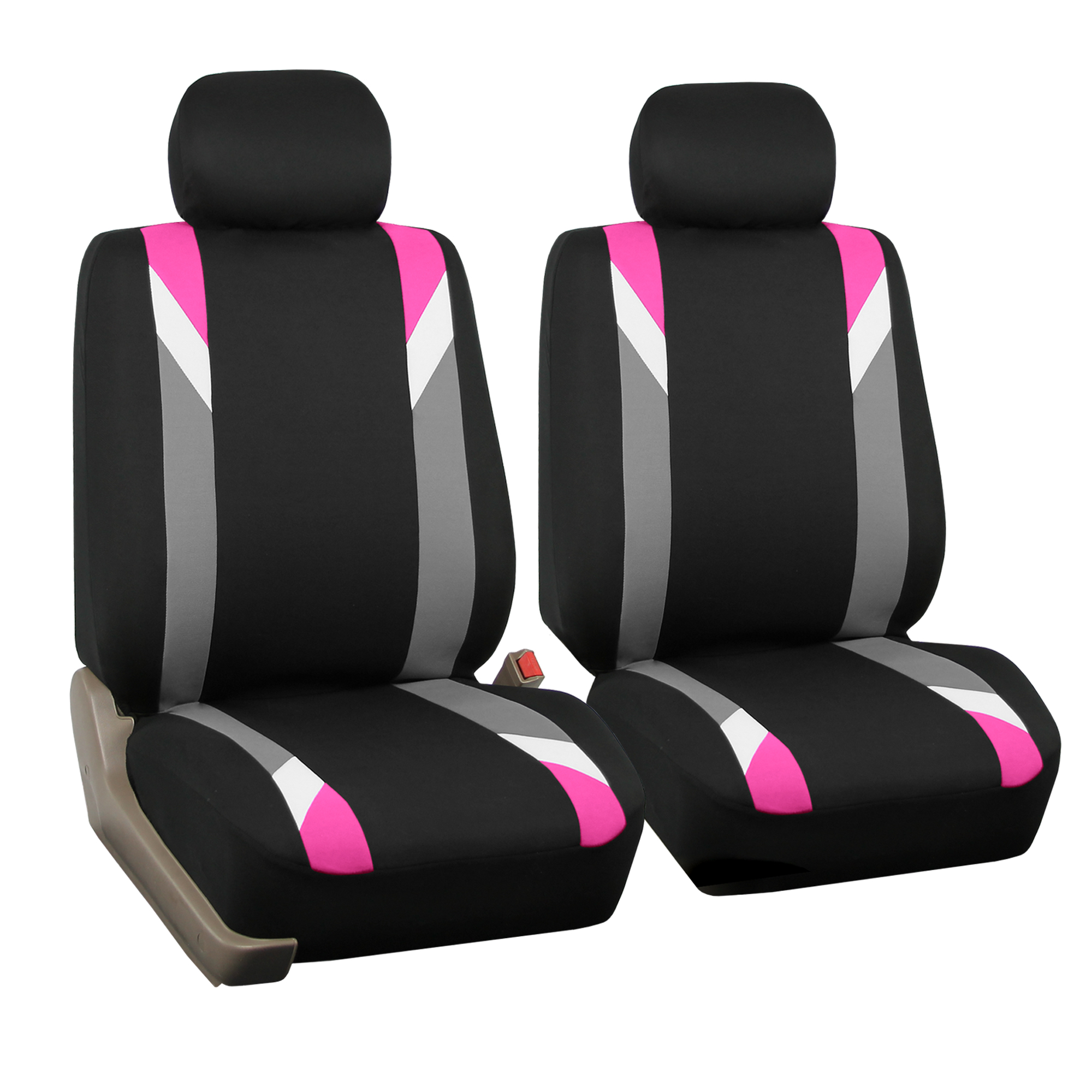 FH Group Premium Modernistic Car Seat Covers Combo, Full Set with Leather Steering Wheel Cover, Pink Black - image 4 of 9