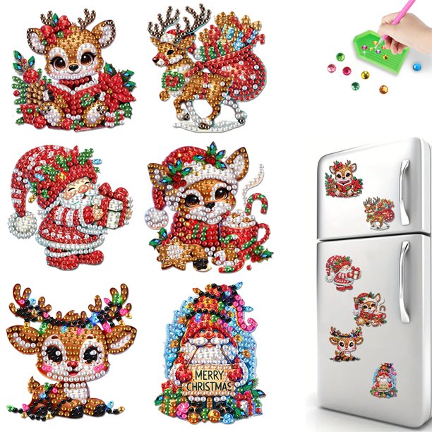 Pintura Nevera Imán Diamantes Refrigerador Arte Calcomanías Diamante 6 Piezas Navidad para