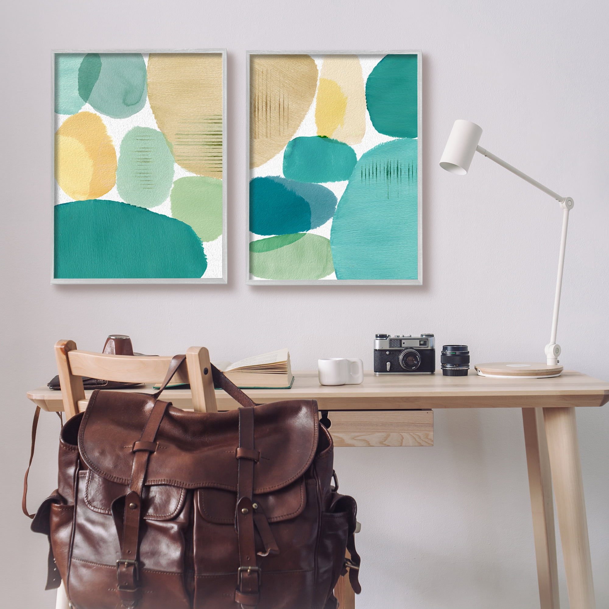 Stupell Industries Abstract Green Geometric Abstract Painting Gray Framed Art Print Wall Art, 24 x 30