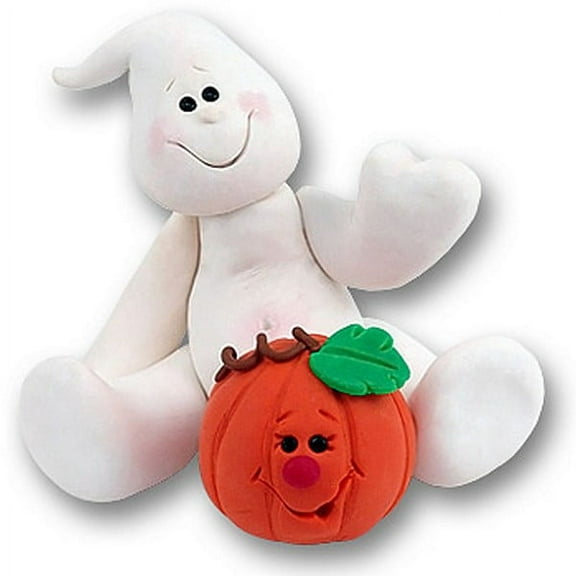 Belly Boo Ghost w/Pumpkin Handmade Polymer Clay Figurine