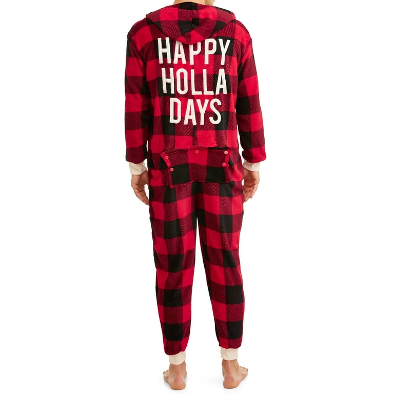 Secret Santa Men s Hooded Plush Lounge Union Suit with Trapdoor