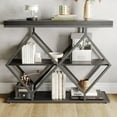 thumbnail image 2 of 3-Tier Industrial Entryway Table - Dia-mond-Shaped Metal Frame & Open Shelves, Rustic Accent Table for Hallway & Living Room, 2 of 9