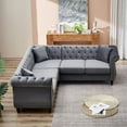 thumbnail image 2 of 83.5" L-Shaped Velvet Sofa, Atumon Oversized Corner Couch for Living Room, Solid Wood 5-Seater Corner Sofas with 3 Pillows for Bedroom, Apartment, Office, Gray, 2 of 10
