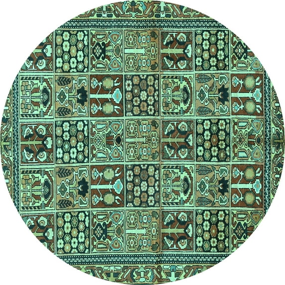 Ahgly Company Machine Washable Indoor Round Persian Turquoise Blue Traditional Area Rugs, 3' Round
