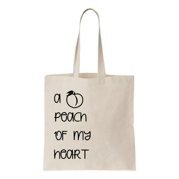 A Peach Of My Heart, Fuit Puns, Cotton Canvas Re-Usable Shopping & Carry-All Tote Bag